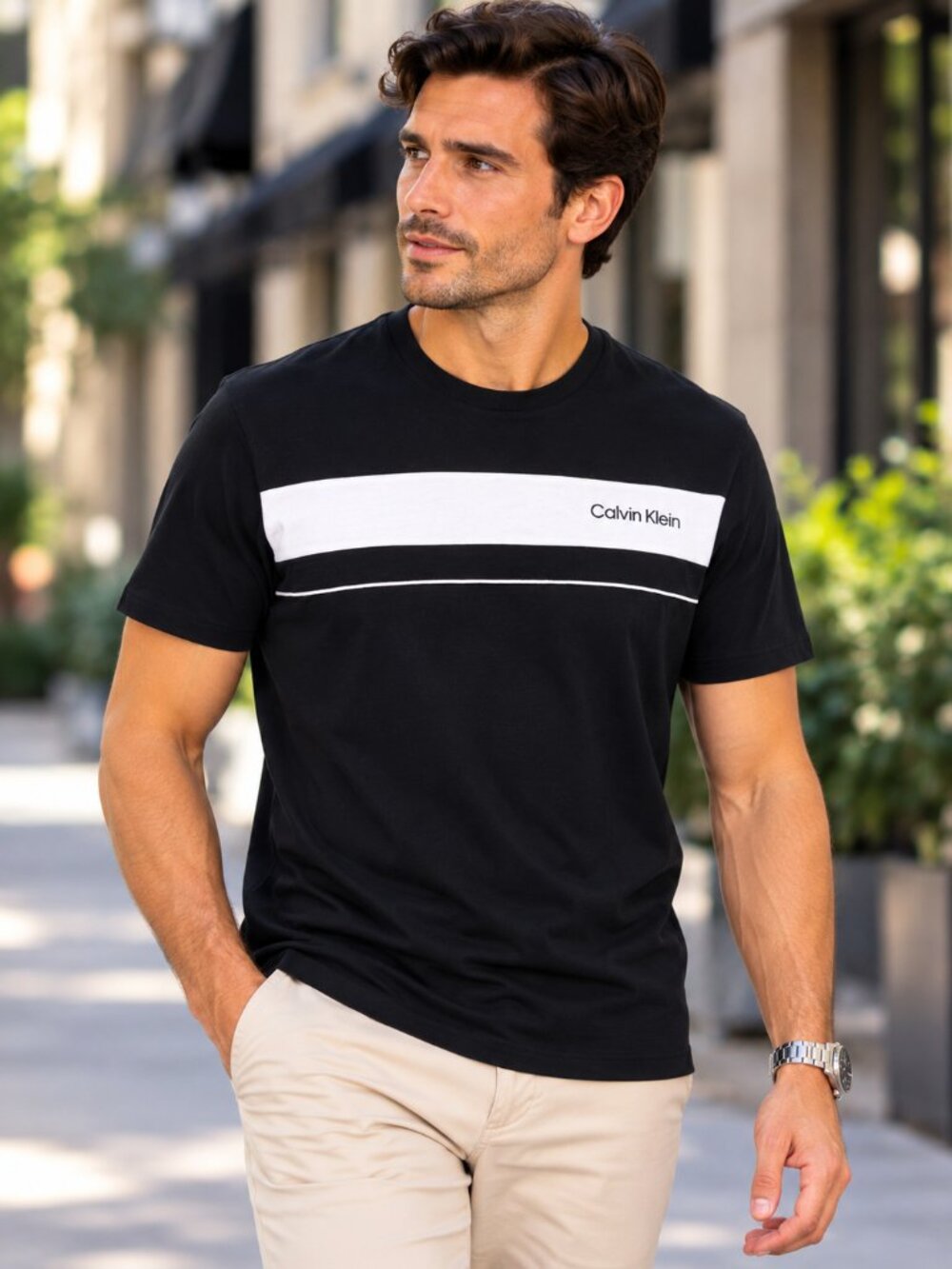 Calvin Klein Men’s Black & White Colorblock Logo T-Shirt Size M